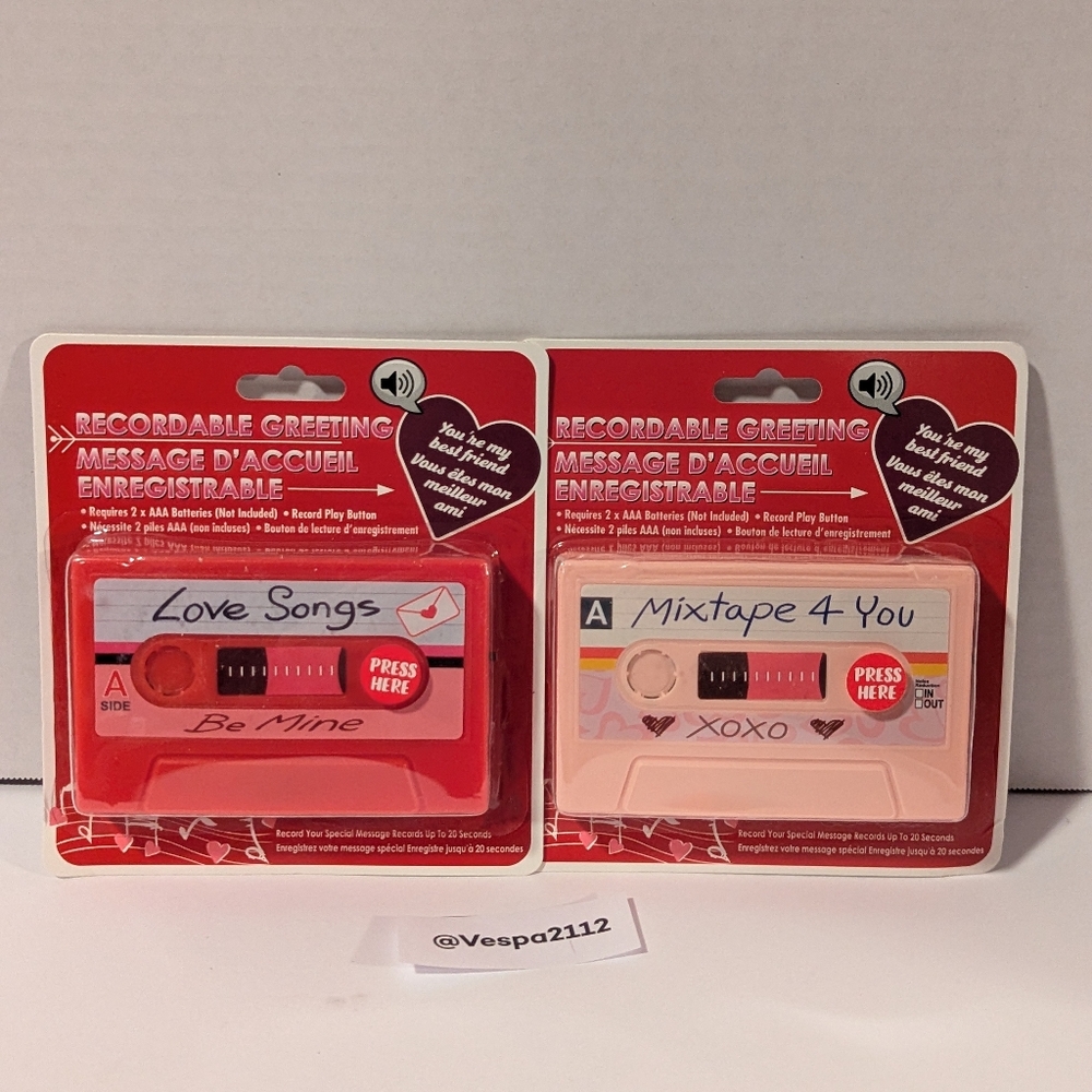 Valentines Day Mixtape Recordable Greeting Set Of 2 Red Love Songs Pink Mix Tape